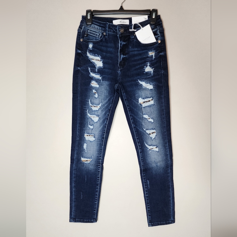 Kancan Leopard Patch Skinny Jeans